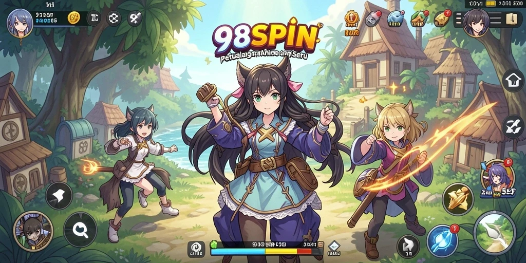 Tampilan gameplay seru di dunia Anime 98SPIN.