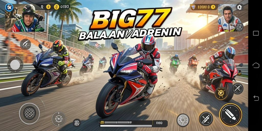 Screenshot BIG77 menampilkan balapan motor yang seru dan mendebarkan.