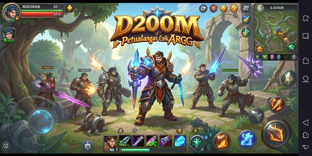 Screenshot menunjukkan pertarungan epik dalam D200M di dunia ARPG.