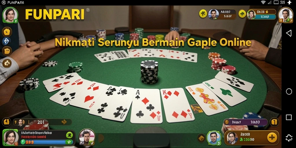 Screenshot menunjukkan gameplay seru dari FUNPARI dalam permainan Gaple.