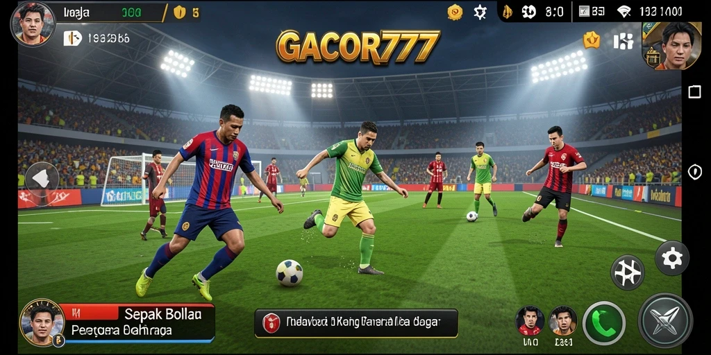 Tangkapan layar gameplay menampilkan aksi pertandingan sepak bola yang intens.
