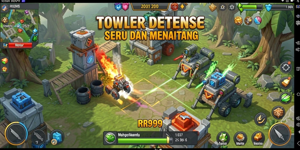 Screenshot menunjukkan pertempuran epik dalam game Tower Defense.