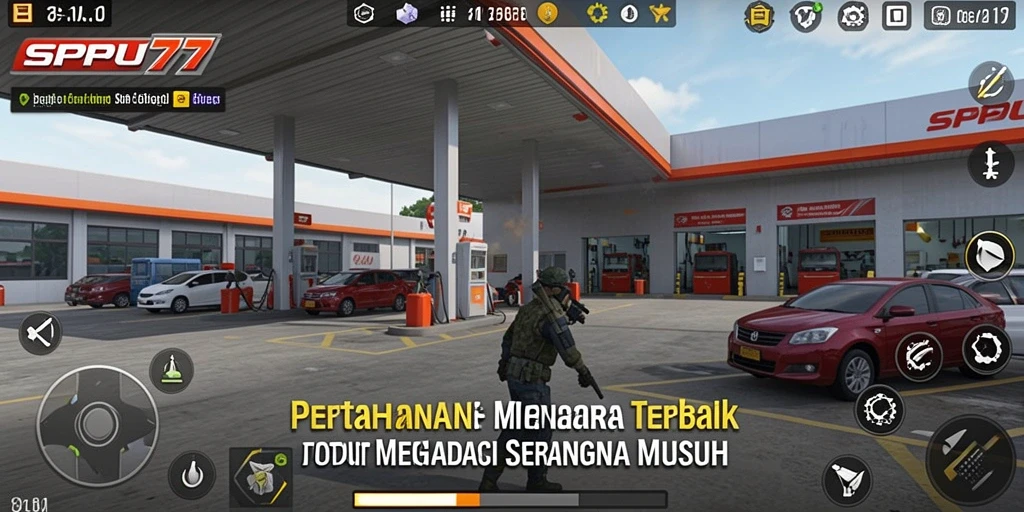 Tampilan gameplay menakjubkan dalam SPBU77 Tower Defense.
