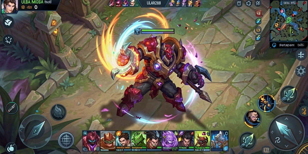 Screenshot utama ULAR288 menampilkan aksi seru pertarungan MOBA.